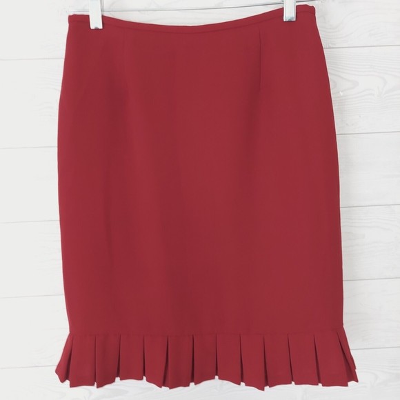 Liz Claiborne Skirt Red Pencil Petite 6P Pleated Hem - Picture 1 of 7